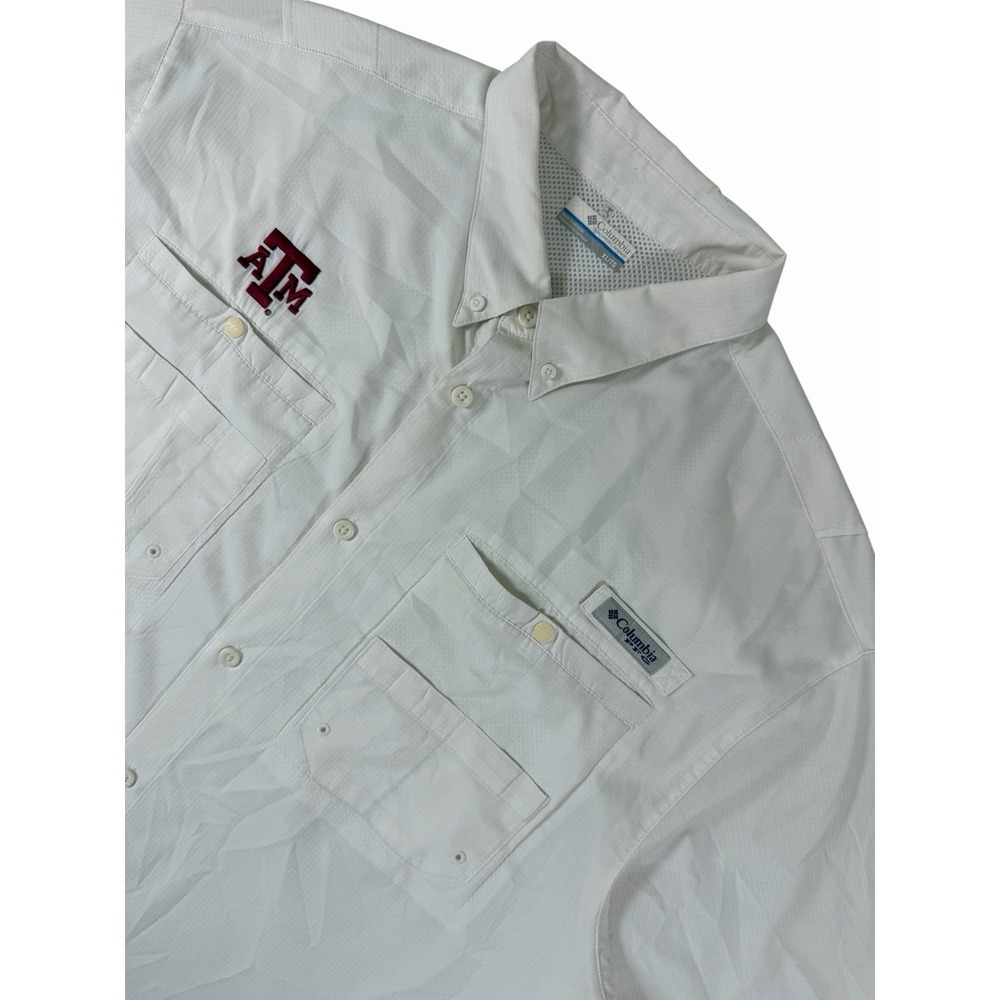 Columbia PFG Texas A&M Aggies Fishing Shirt Short Sleeve Mens XL White OmniShade